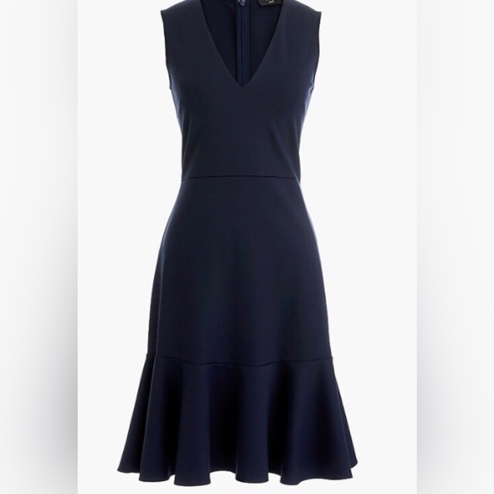 J Crew 365 Navy Blue V Neck Flounce Hem Ponte Sheath Dress Size 12